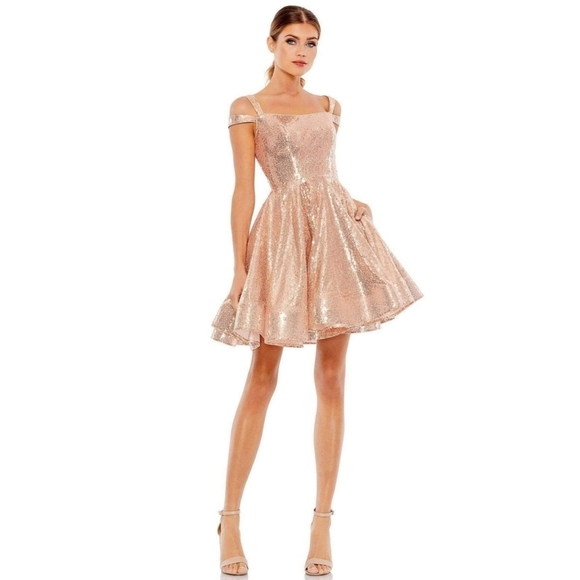 Ieena For Mac Duggal Sequin Rose Gold Fit And Flare Dress Size 4